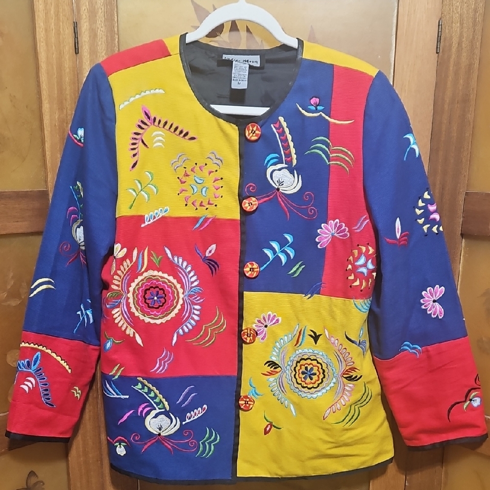 Vintage 90s Indigo Moon Patchwork Embroidered Cot… - image 1